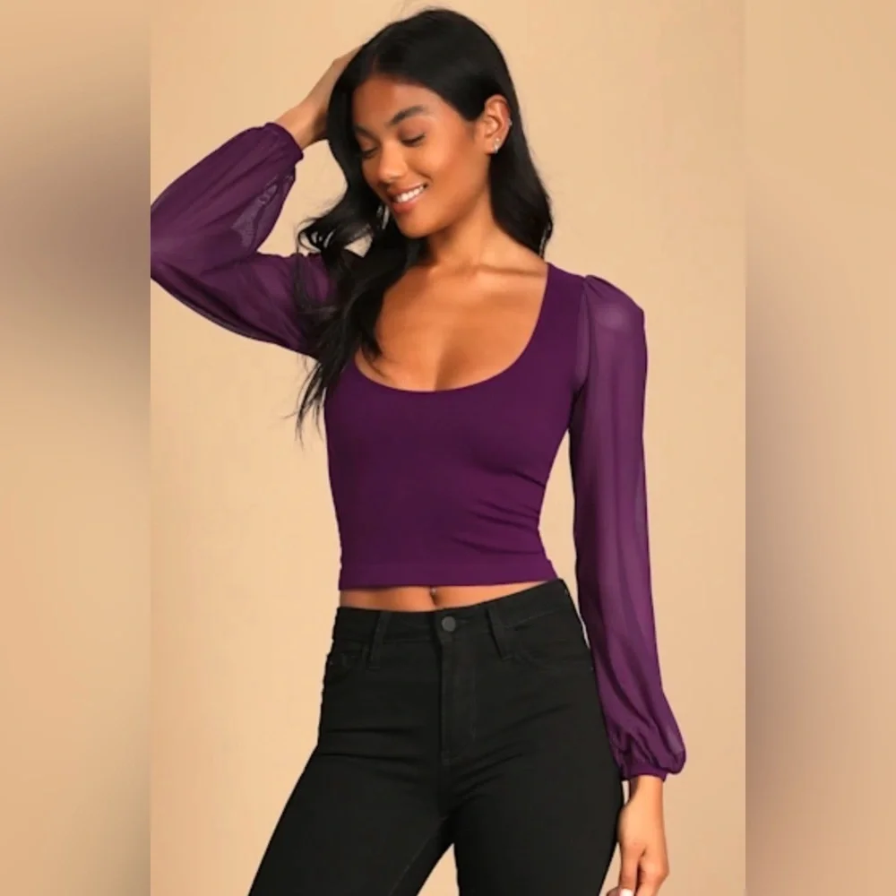 Free People Purple Long Sleeve Crop Top